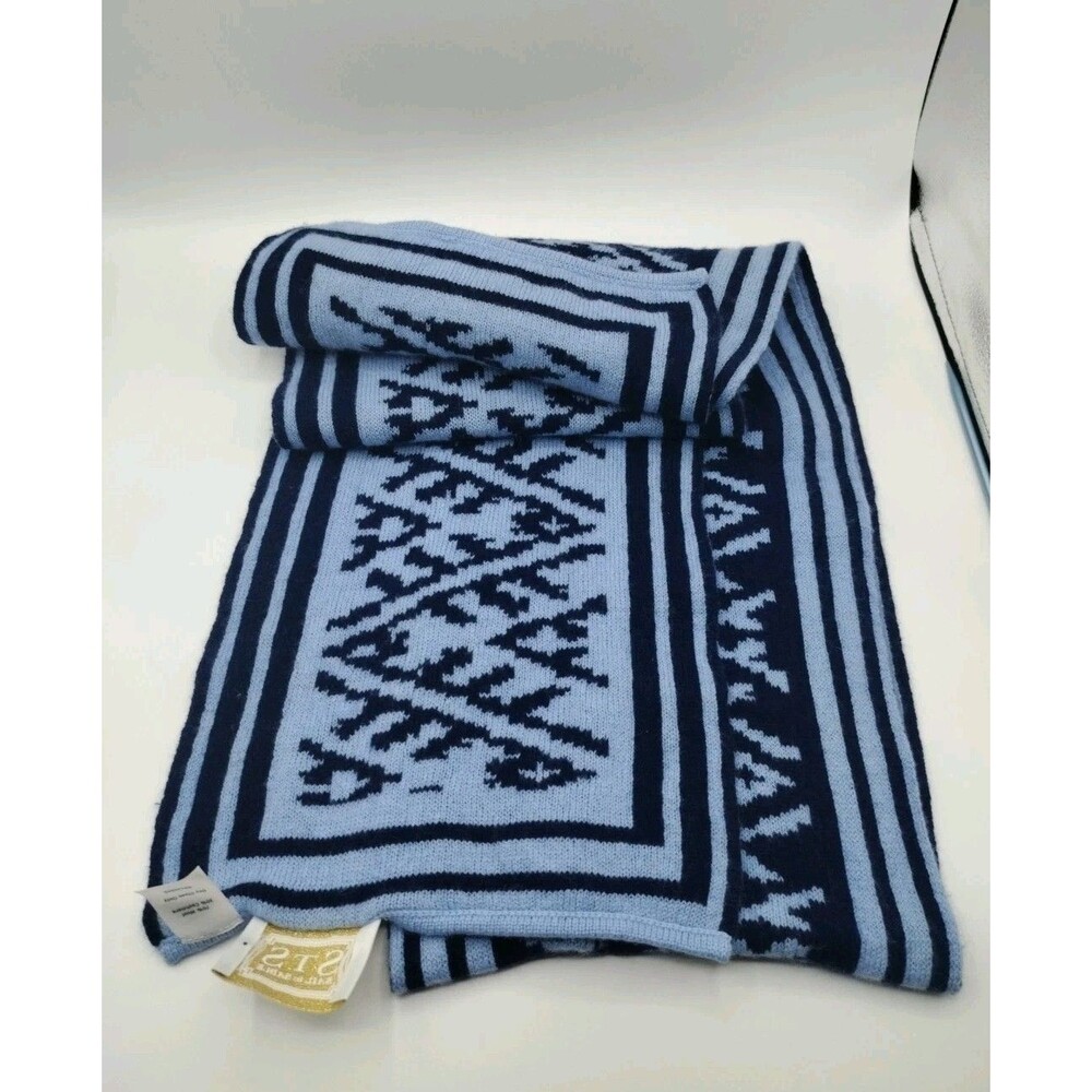 VTG STS Sail To Sable - Navy & Blue Scarf Wool & Cashmere Double-sided (Rare)